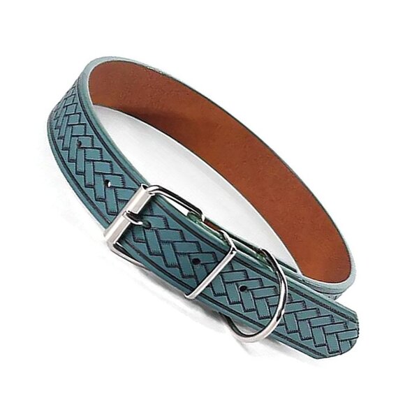 Kasen Herringbone Dark Teal Green Dog Collar Medium Gift Packaged - Picture 5 of 10